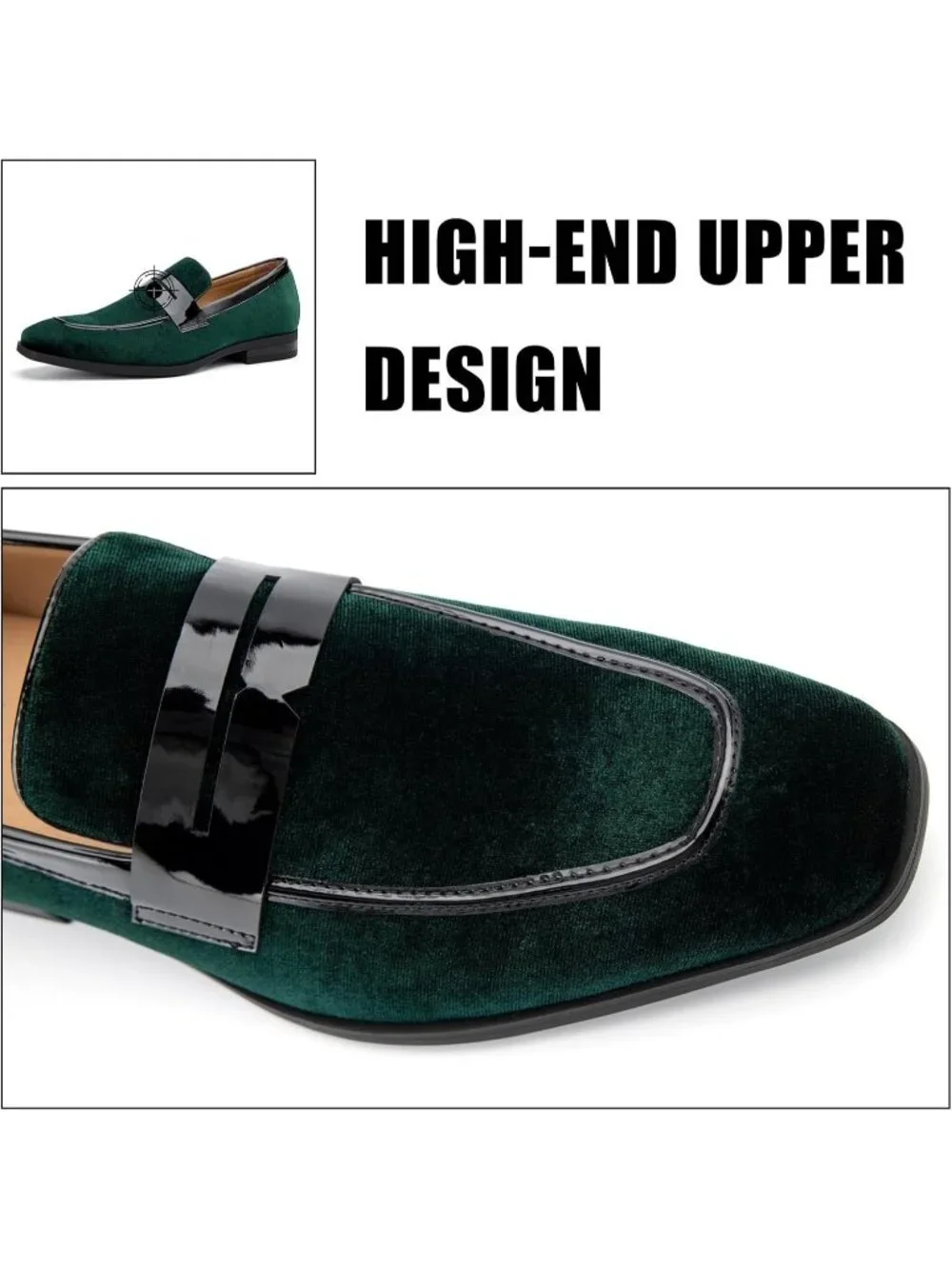Men's Green24 Rubber Velvet Loafers Low Heels Round Toe Tuxedo Wedding Shoes